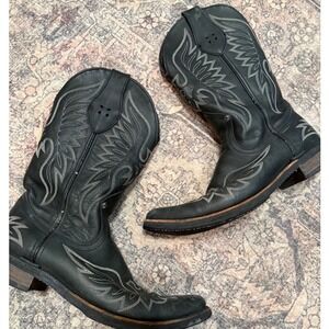 Liberty Biker Boot Co Black Mens Leather Cowboy Boots Embroidered Skull  10
